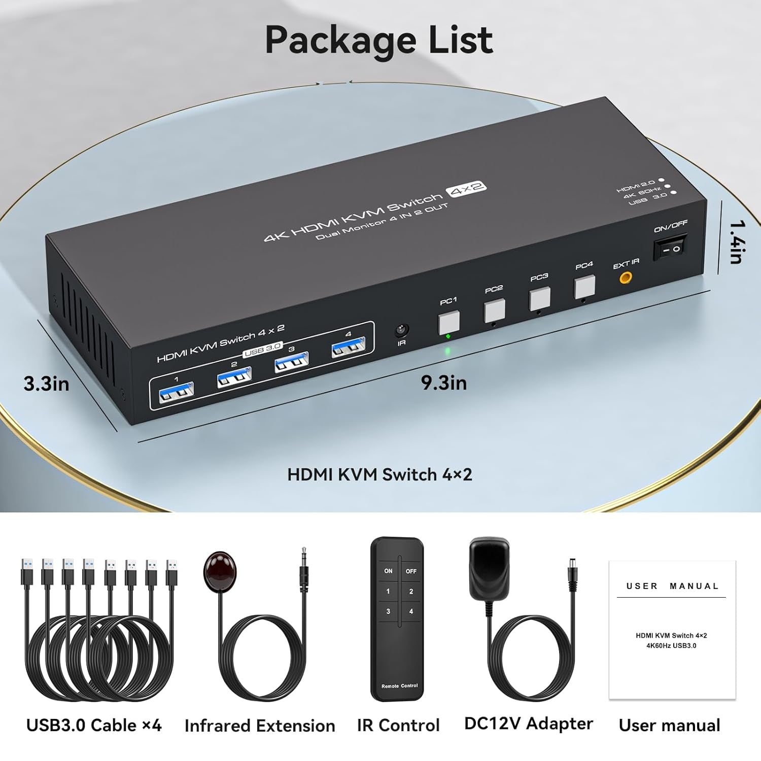 NÖRDIC KVM-switch 4 til 2 HDMI 4K60Hz USB3.0