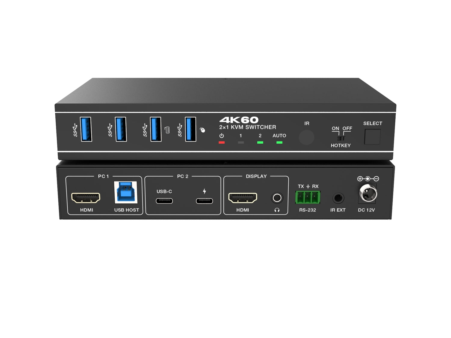 NÖRDIC KVM-Switch 2 til 1 USB-C & HDMI 4K60Hz 4xUSB-A