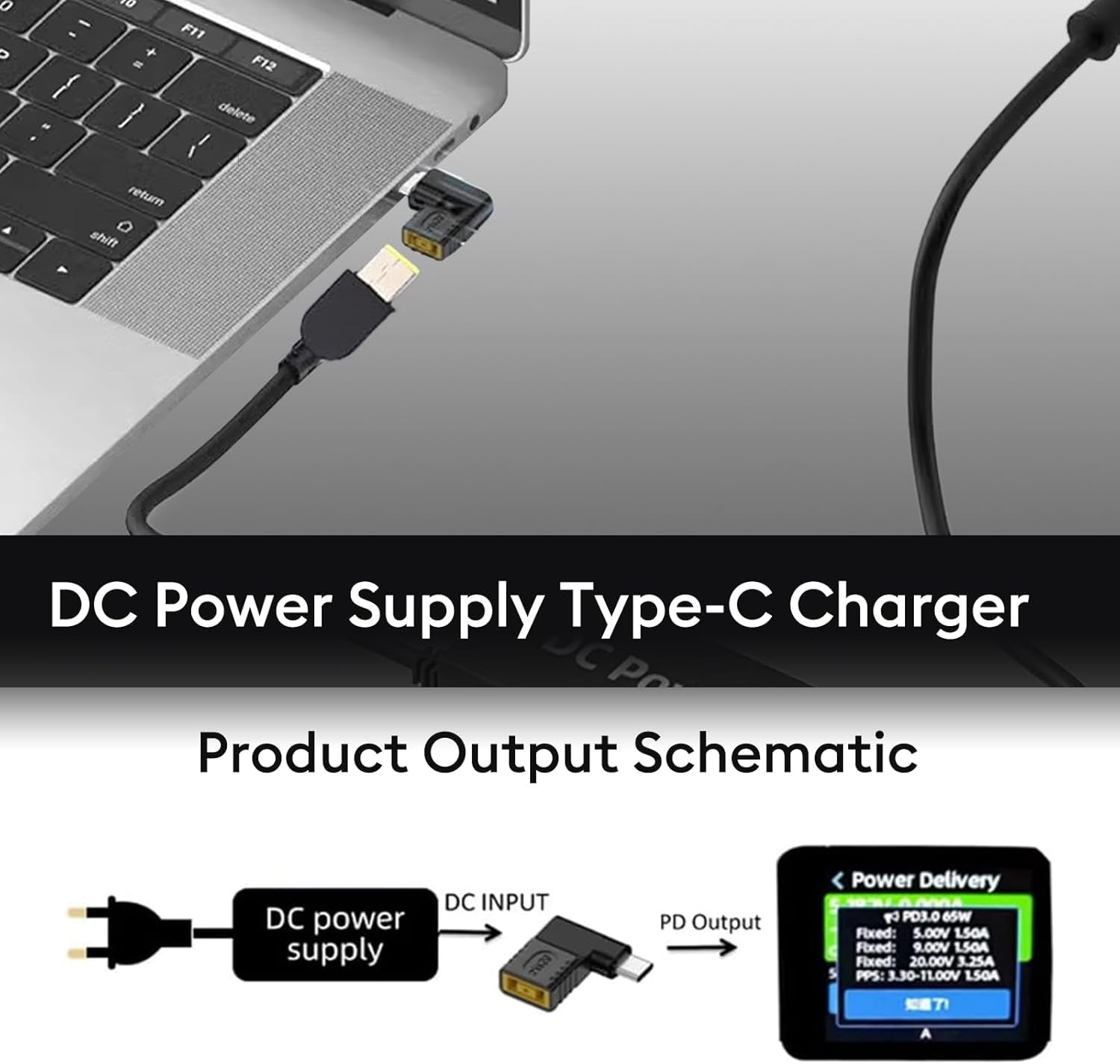 NÖRDIC Vinklet Lenovo Square Yellow til USB-C adapter