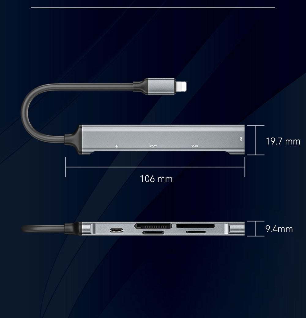 NÖRDIC Lightning Kortlæser 4 Slots SD, MicroSD, MS, M2 1xUSB-A 3.0 1xLightning opladning UHS-I