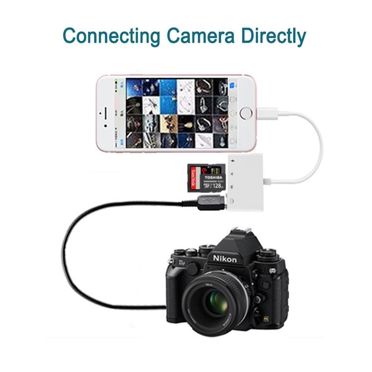 NÖRDIC Lightning-kortlæser 2-slot SD, MicroSD 1xUSB-A, 1xUSB-C Opladning UHS-I