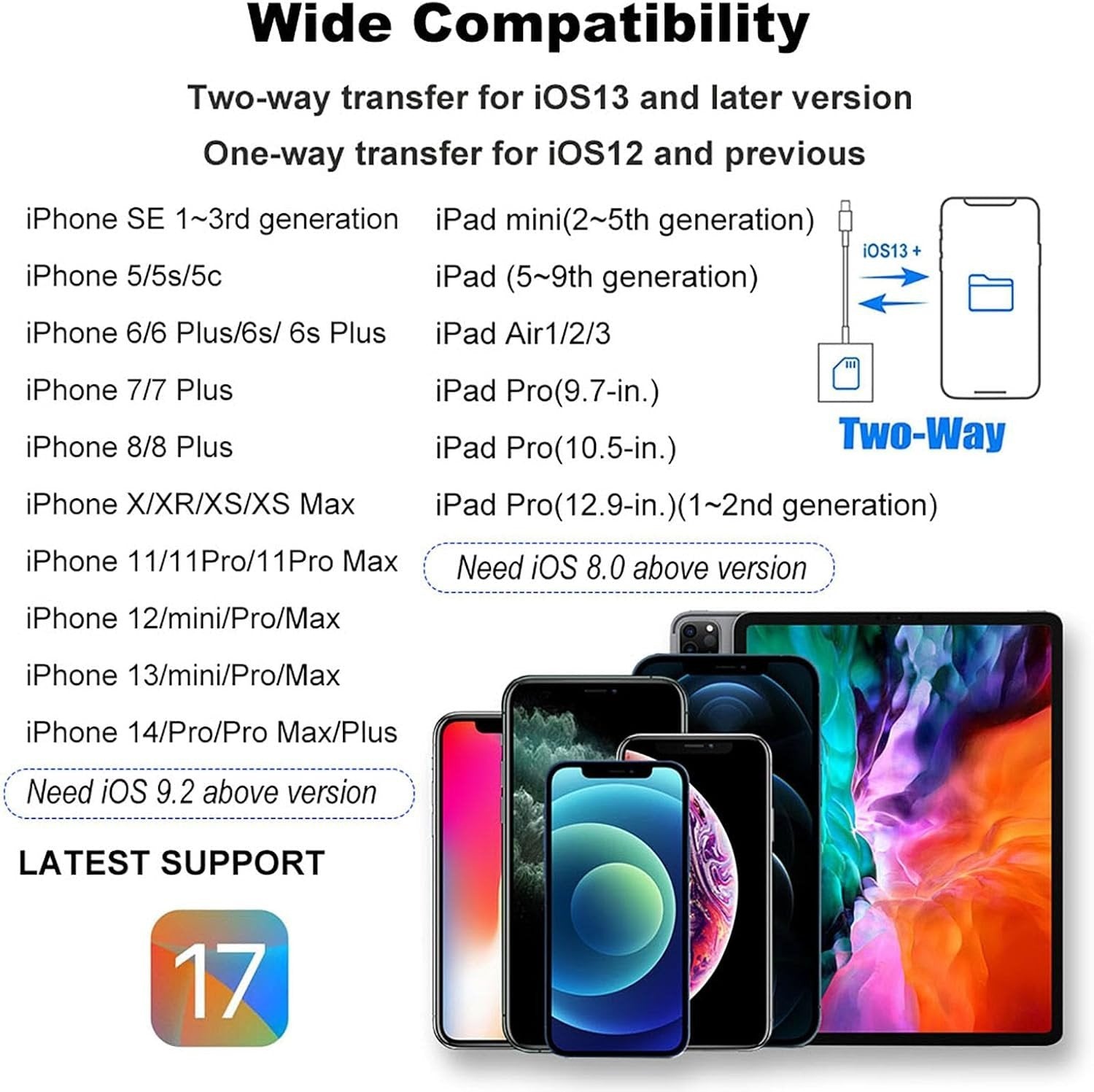NÖRDIC Lightning-kortlæser 2-slot SD, MicroSD 1xUSB-A, 1xUSB-C Opladning UHS-I