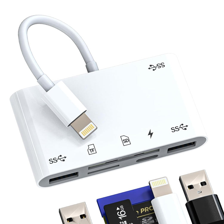 NÖRDIC Lightning Kortlæser 2 Slot SD, MicroSD 3xUSB-A 1xLightning-opladning UHS-I