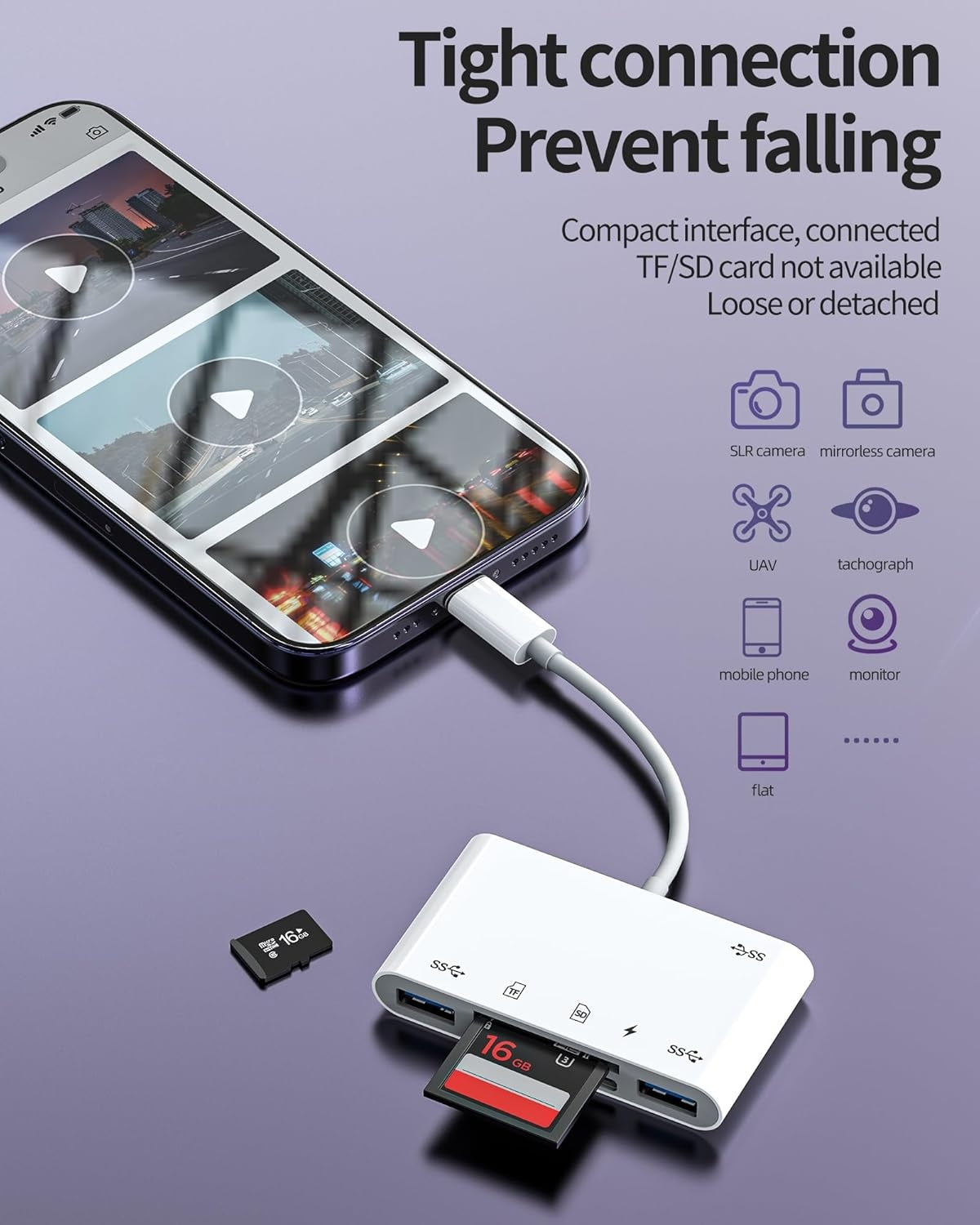 NÖRDIC Lightning Kortlæser 2 Slot SD, MicroSD 3xUSB-A 1xLightning-opladning UHS-I