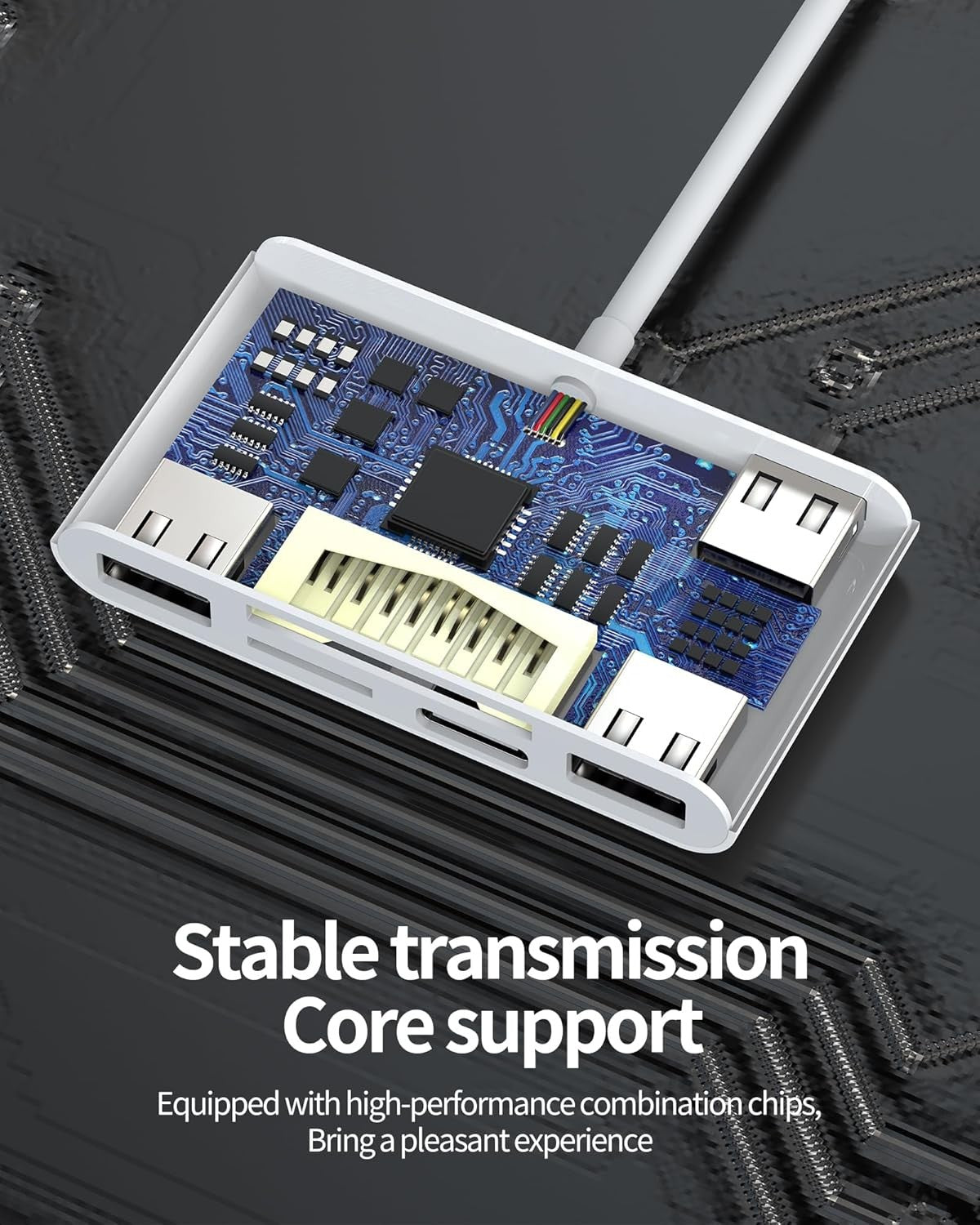 NÖRDIC Lightning Kortlæser 2 Slot SD, MicroSD 3xUSB-A 1xLightning-opladning UHS-I