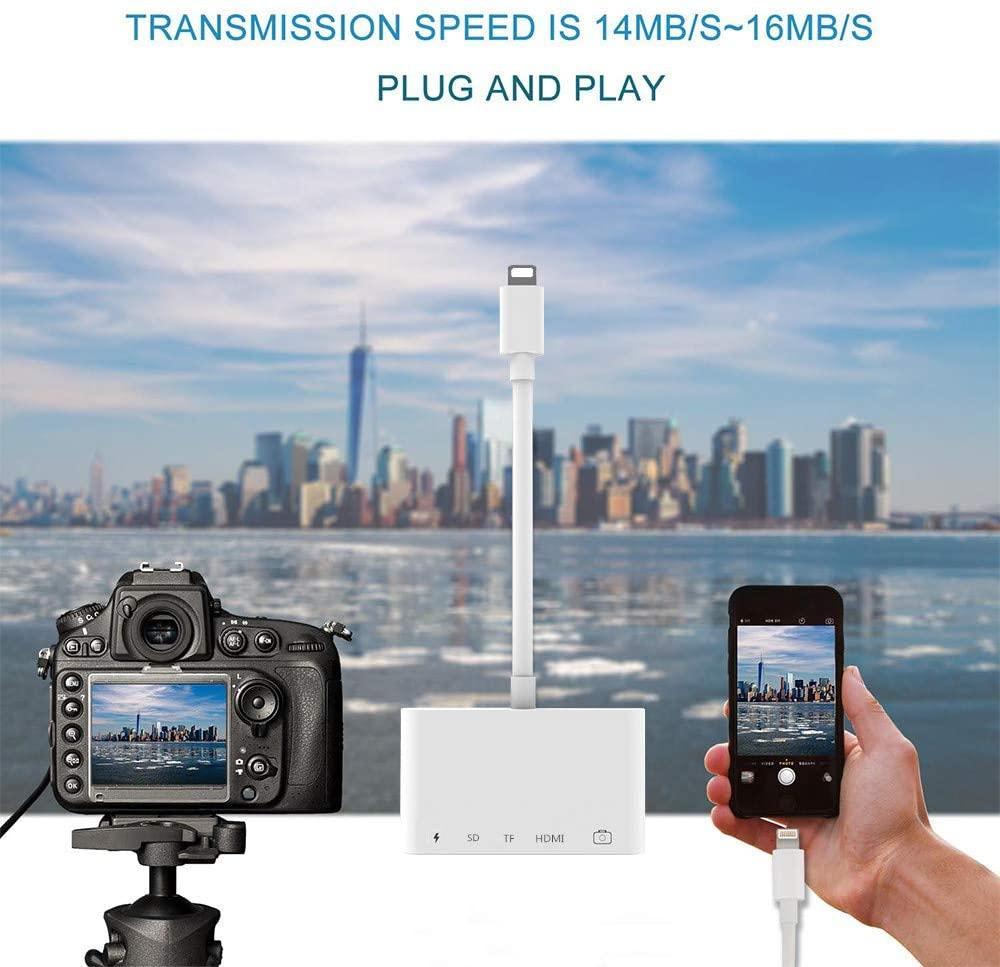 NÖRDIC Lightning adapter 1 til 5 porte 1xHDMI 1x 3,1 1x USB A Lightning til opladning 1xTF og 1xSD kortlæser