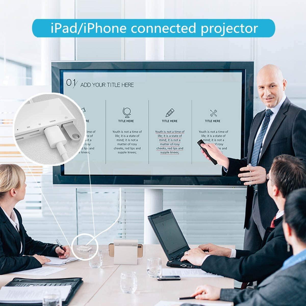 NÖRDIC Lightning adapter 1 til 5 porte 1xHDMI 1x 3,1 1x USB A Lightning til opladning 1xTF og 1xSD kortlæser