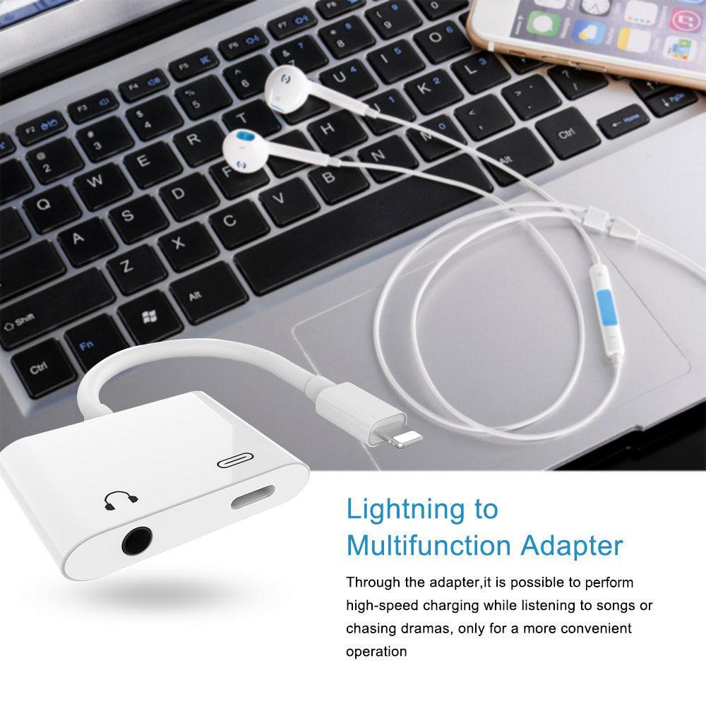 NÖRDIC Lightning adapter til 1x Lightning og 1xljud 3,5 mm hvid 10cm kabel