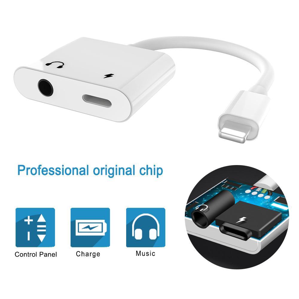 NÖRDIC Lightning adapter til 1x Lightning og 1xljud 3,5 mm hvid 10cm kabel