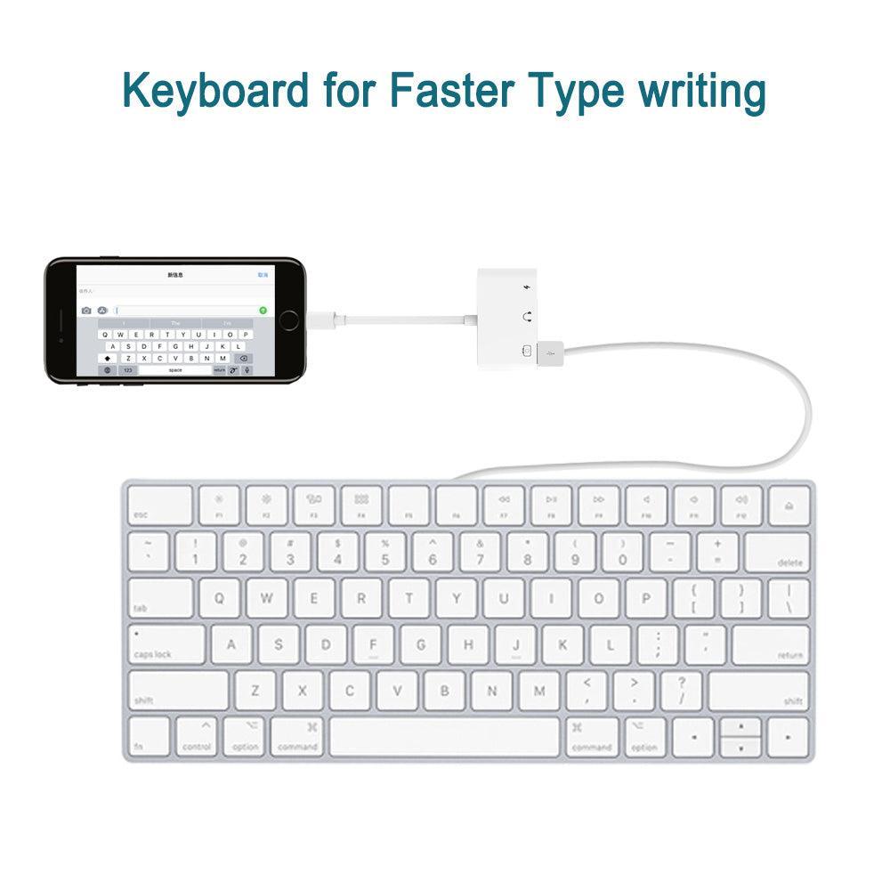 NÖRDIC Lightning adapter til 1xUSB En 1x3,5mm lyd og 1x Lightning White 10cm kabel