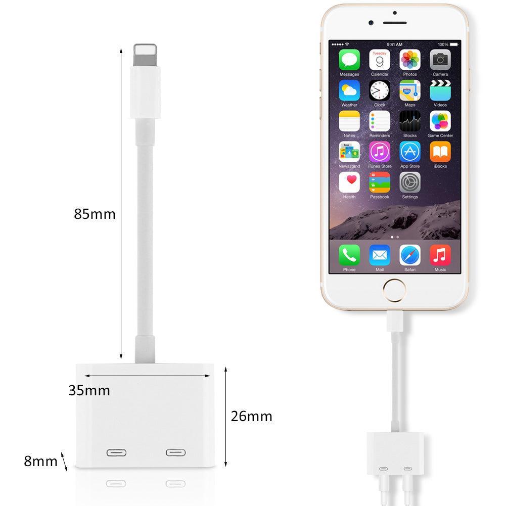 NÖRDIC Lightning adapter til 2x Lightning White 10cm kabel