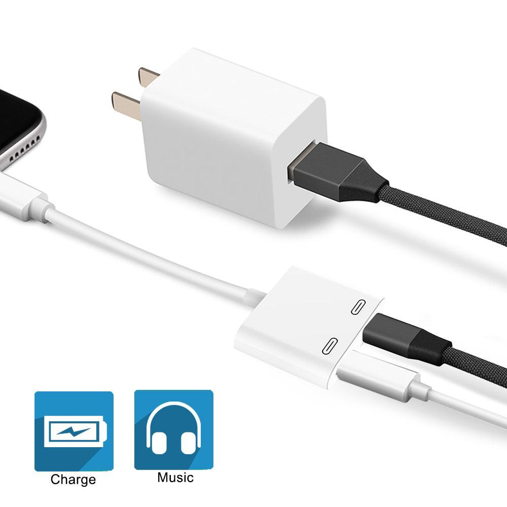 NÖRDIC Lightning adapter til 2x Lightning White 10cm kabel