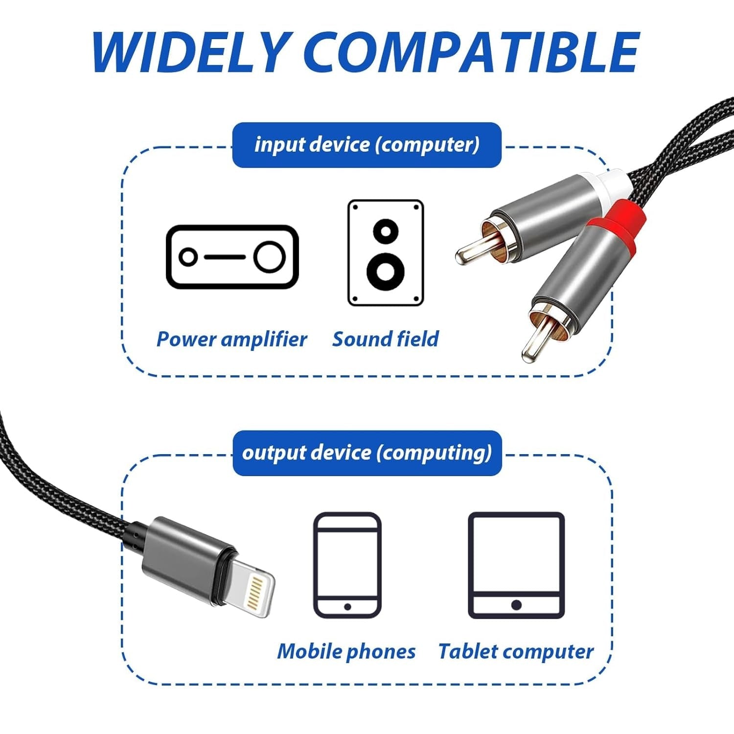 NÖRDIC Lightning (ikke MFI) til RCA lydkabel 2m