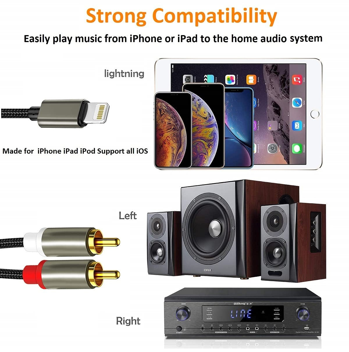 NÖRDIC Lightning (ikke MFI) til RCA lydkabel 3m