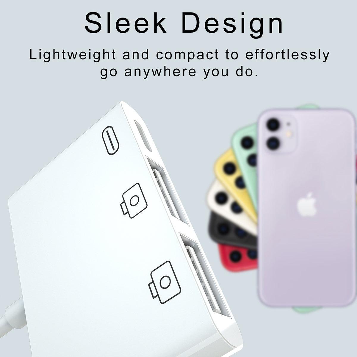 NÖRDIC Lightning hub med 2xUSB En port og 1x Lightning port hvid 10cm kabel