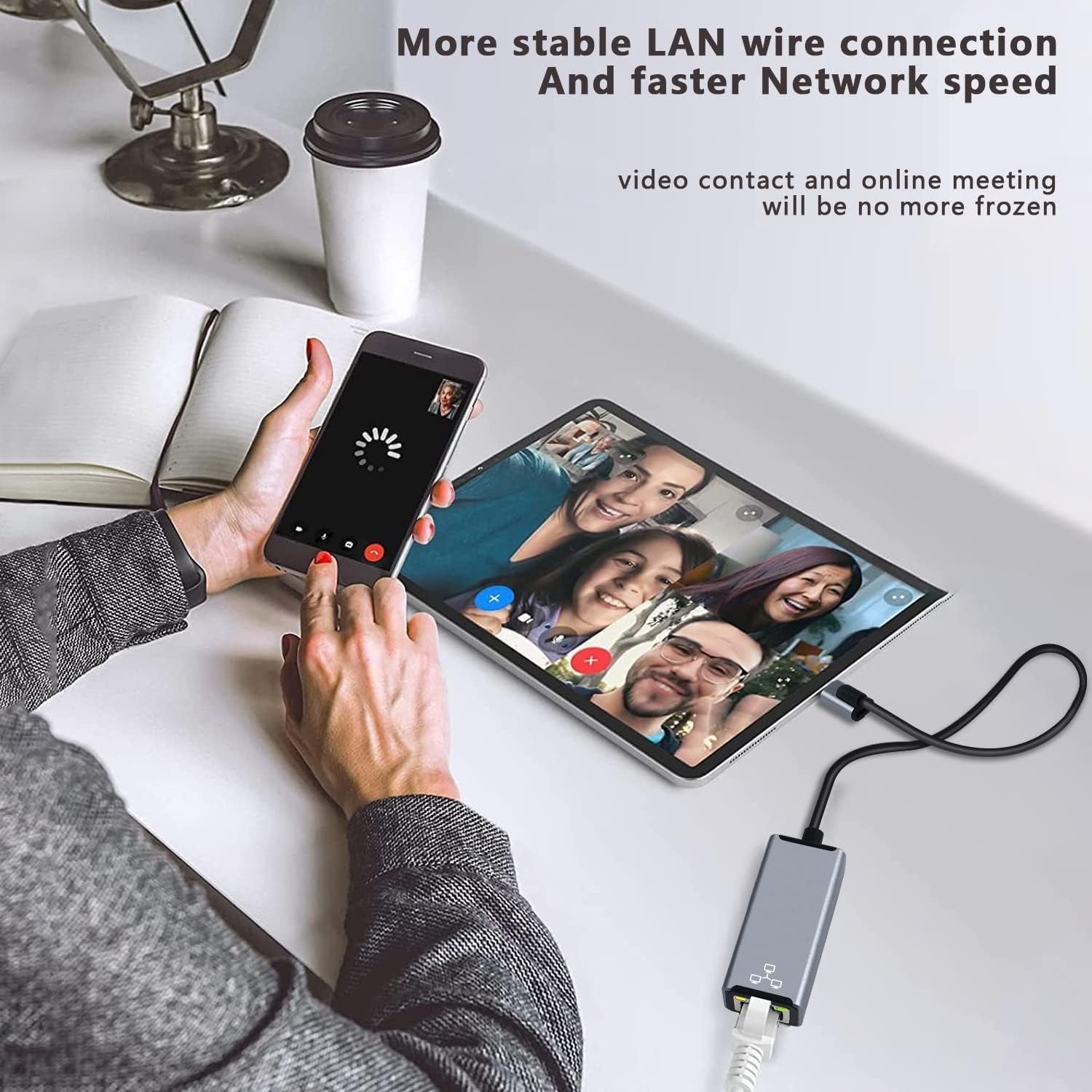 NÖRDIC Lightning to Ethernet Network Adapter with 20W charging-port for iPhone/Ipad RJ45 Plug and Play Support 100Mbps 50cm