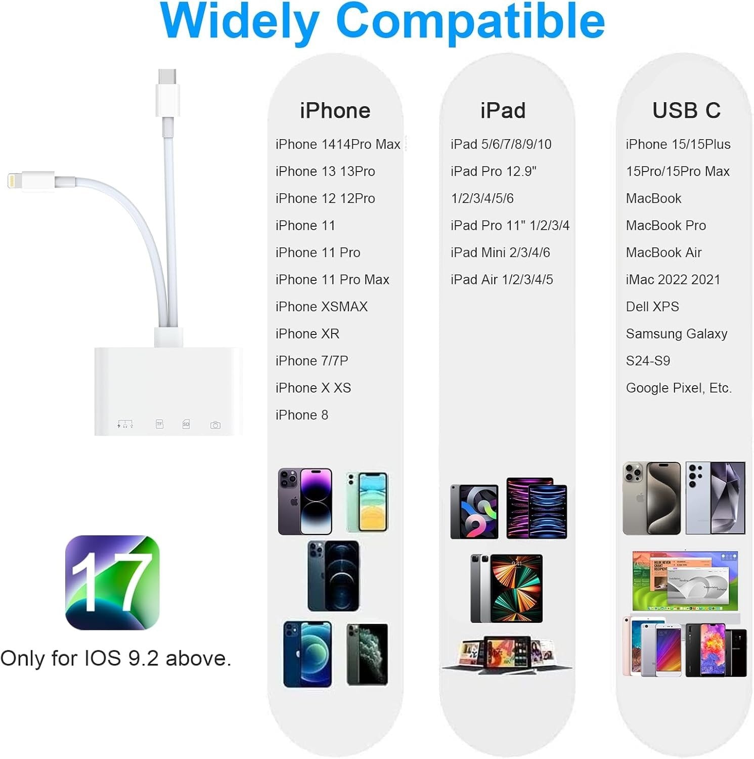 NÖRDIC USB-C, Lightning-kortlæser 2 SD-slot, MicroSD 1xUSB-A, 1xUSB-C UHS-I