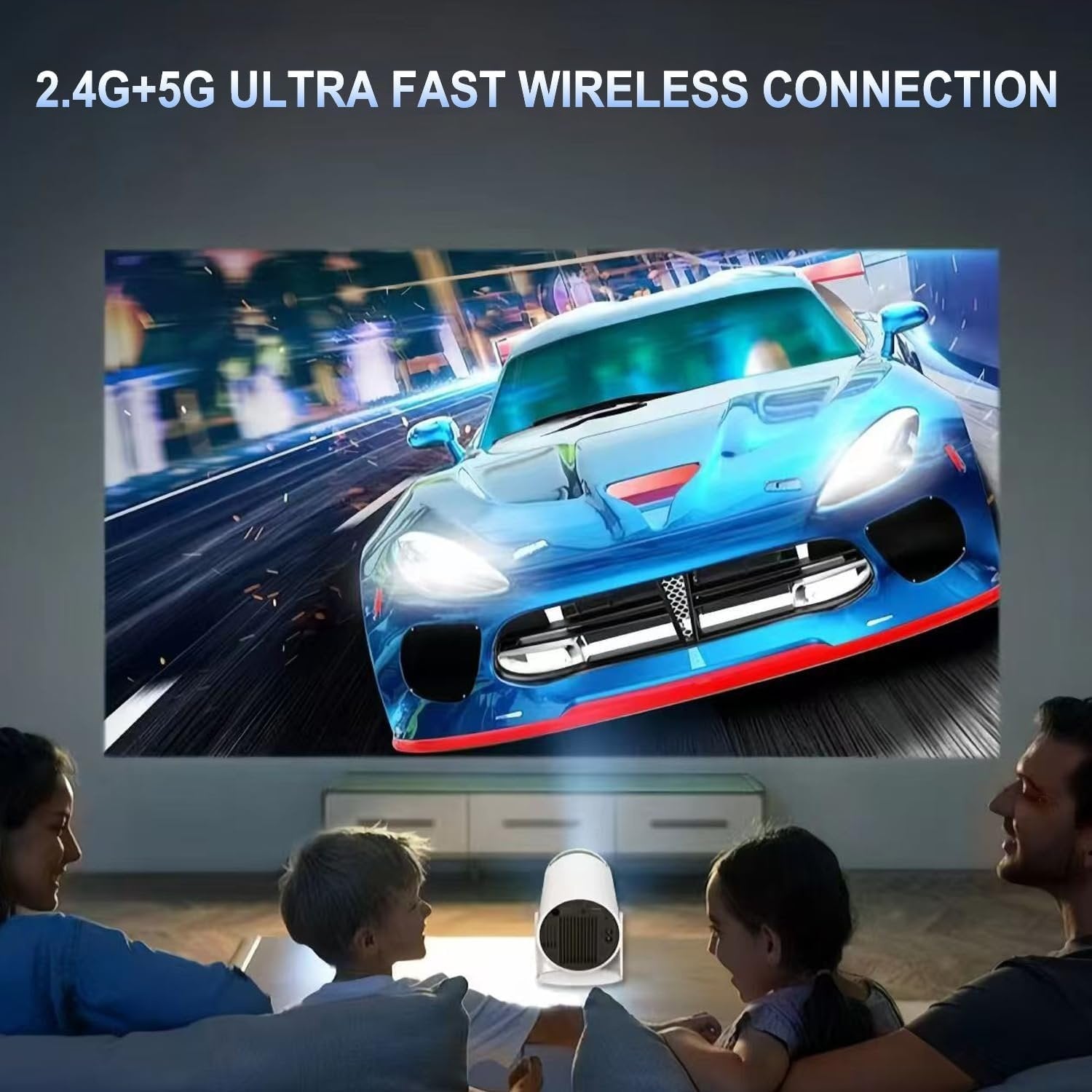 NÖRDIC Mini Portable Projector – 720p HD-understøttelse, Android 11, WiFi 6, BT 5.0, 180° rotation, hjemmebiografprojektor