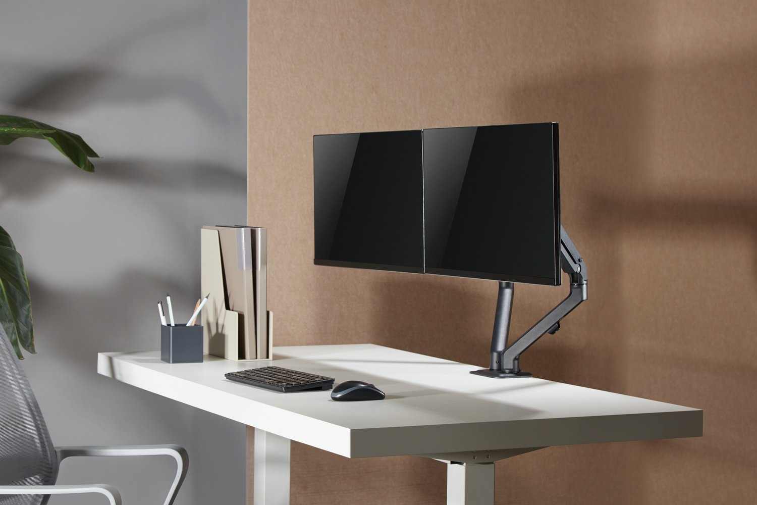 NÖRDIC Monitorarm bordmontering til dobbeltskærme, 17"-27", aluminium og stål, sort, skærmmontering