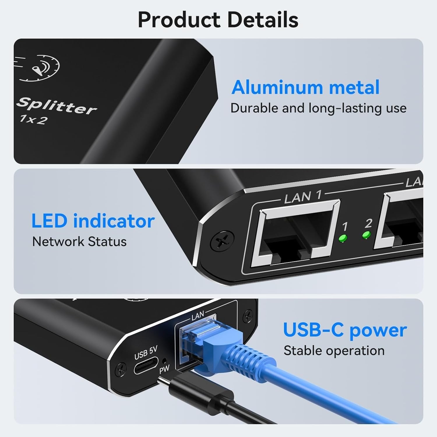 NÖRDIC RJ45-splitter 1 til 2 Ethernet Giga 1000Mbps Netværk