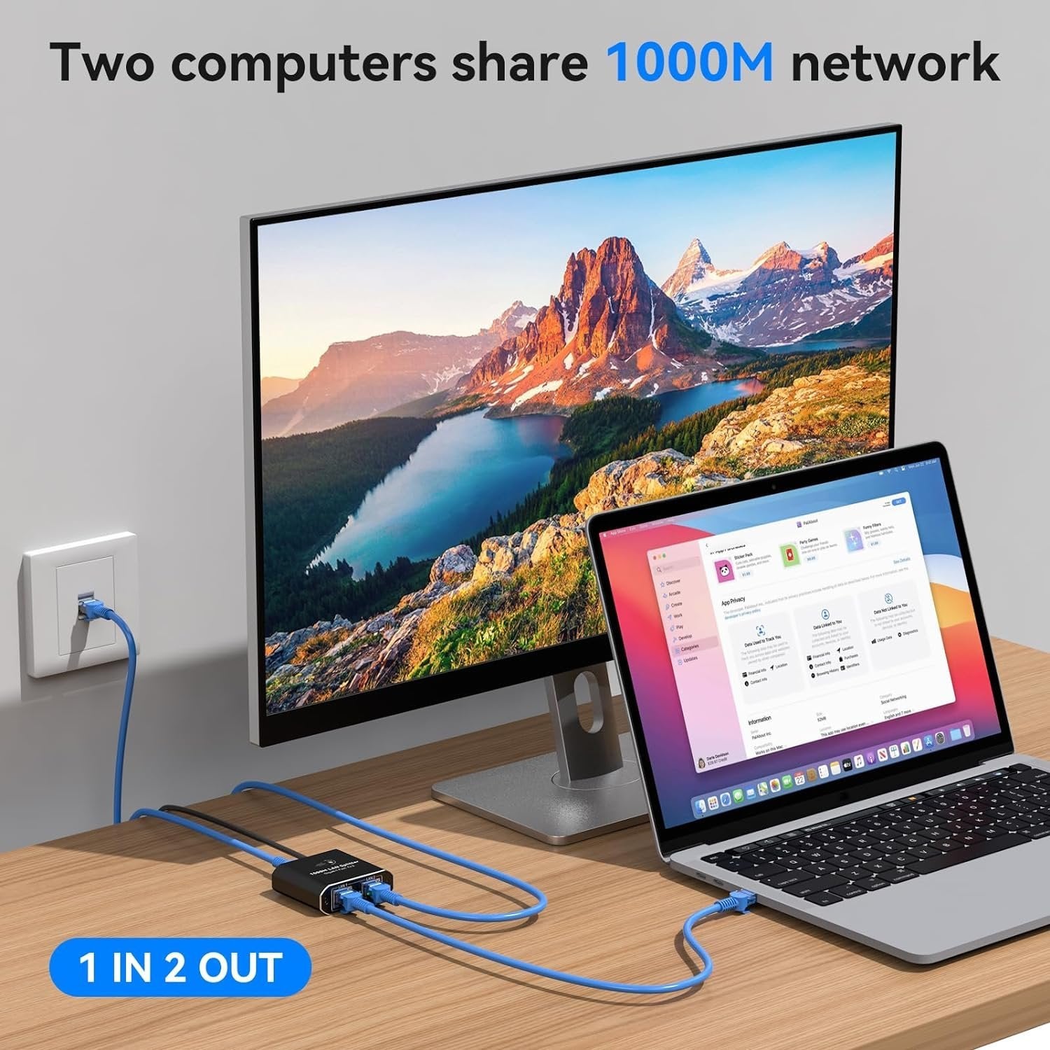 NÖRDIC RJ45-splitter 1 til 2 Ethernet Giga 1000Mbps Netværk