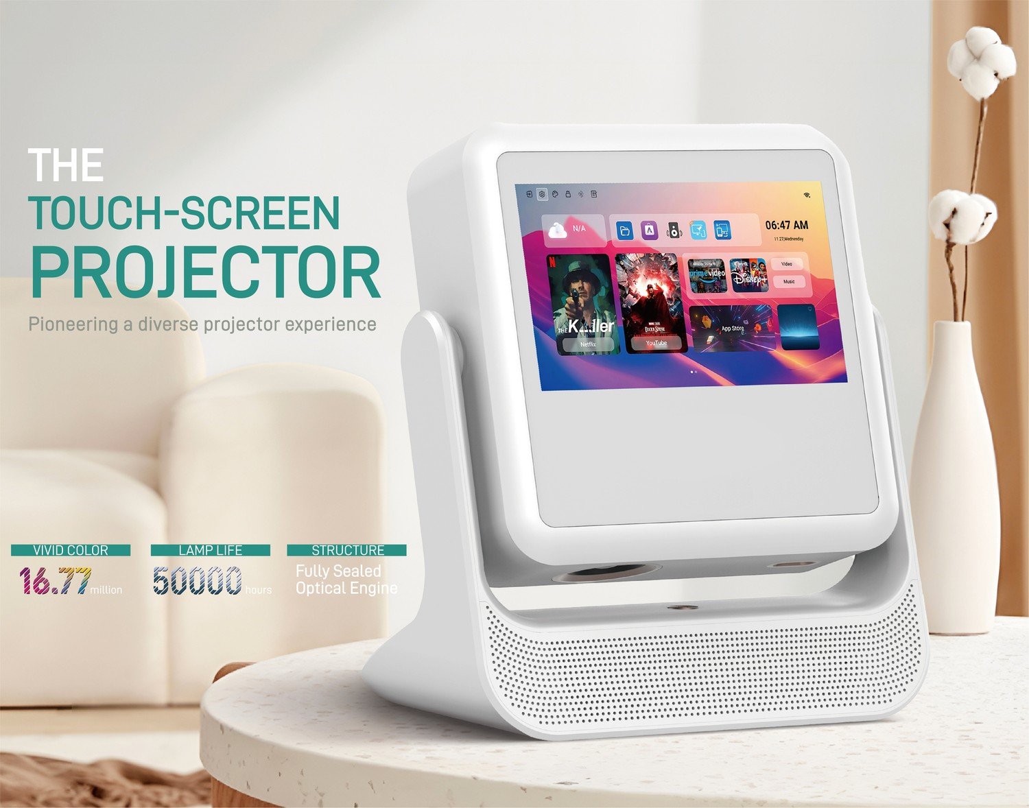 NÖRDIC Smart Touch Screen Projektor til Hjemmebiograf og Præsentationer