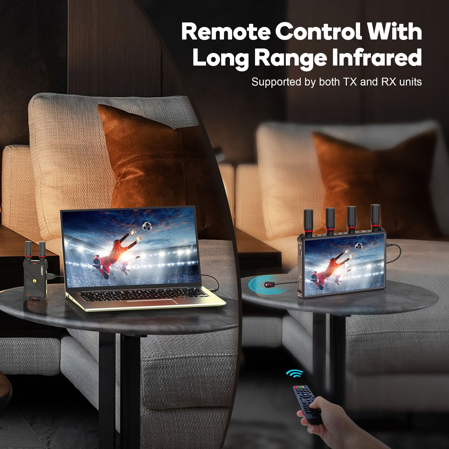 NÖRDIC Trådløs Bærbar 7" skærm, video sender og modtager, 2.4G/5.0G, 4k HDMI INPUT / 1080p OUTPUT, 400m