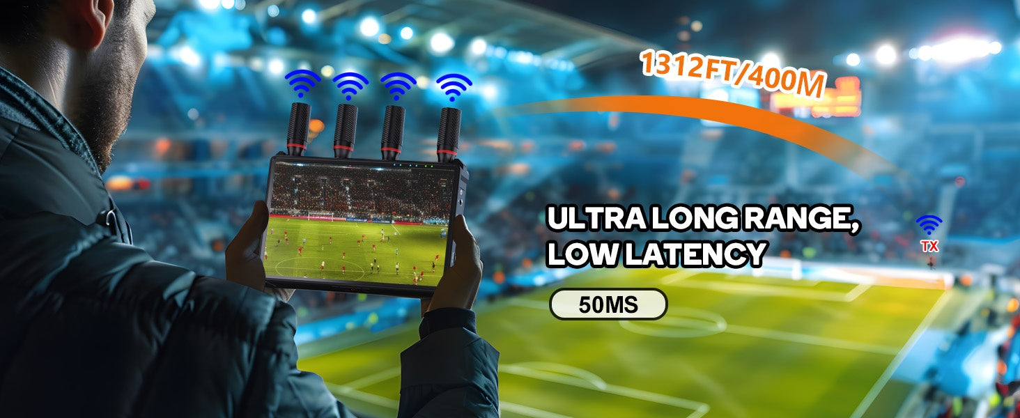 NÖRDIC Trådløs Bærbar 7" skærm, video sender og modtager, 2.4G/5.0G, 4k HDMI INPUT / 1080p OUTPUT, 400m