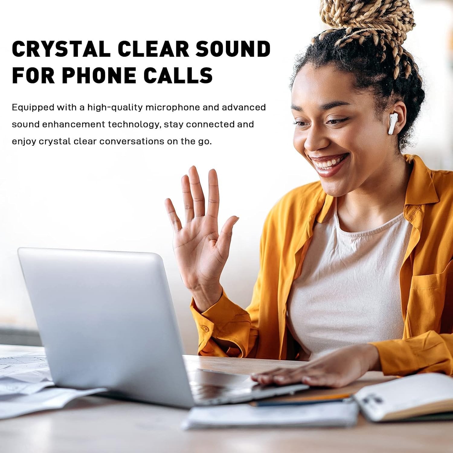 NÖRDIC True Wireless Earbuds, Bluetooth 5.3 9H Playtime med opladningsetui, Indbygget mikrofon til telefonopkald, Semi-in-Ear høretelefoner - Hvid