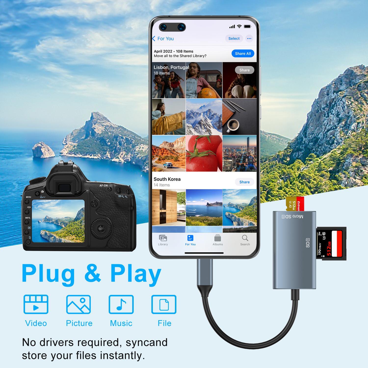 NÖRDIC USB-C 3.0 Kortlæser 2 porte SD3.0, MicroSD3.0 UHS-I