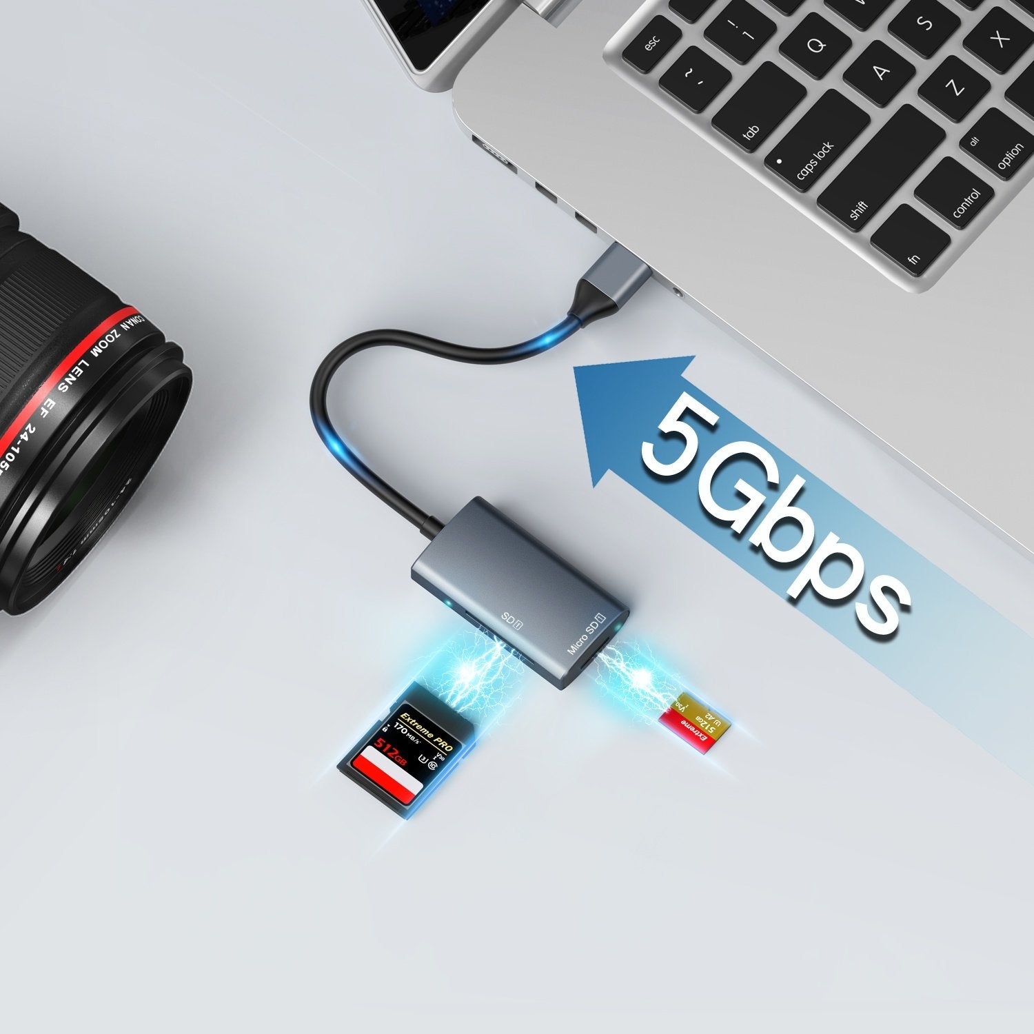 NÖRDIC USB-C 3.0 Kortlæser 2 porte SD3.0, MicroSD3.0 UHS-I