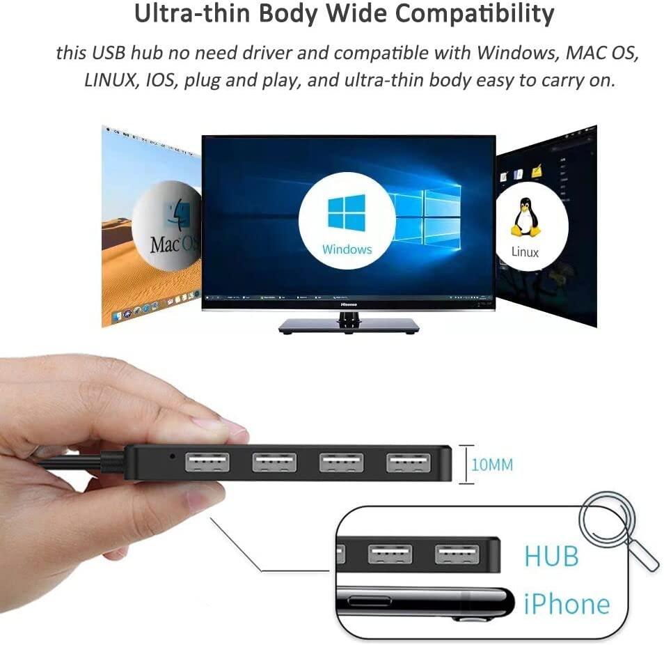 NÖRDIC USB 3.1 Hub 5Gbps 4PORT 35cm kabel sort