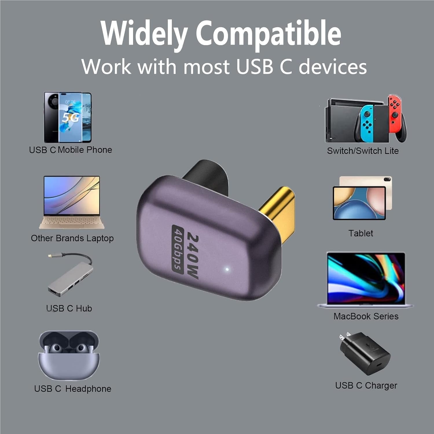 NÖRDIC USB4 vinklet adapter han til hun 40G 8K60Hz PD100W