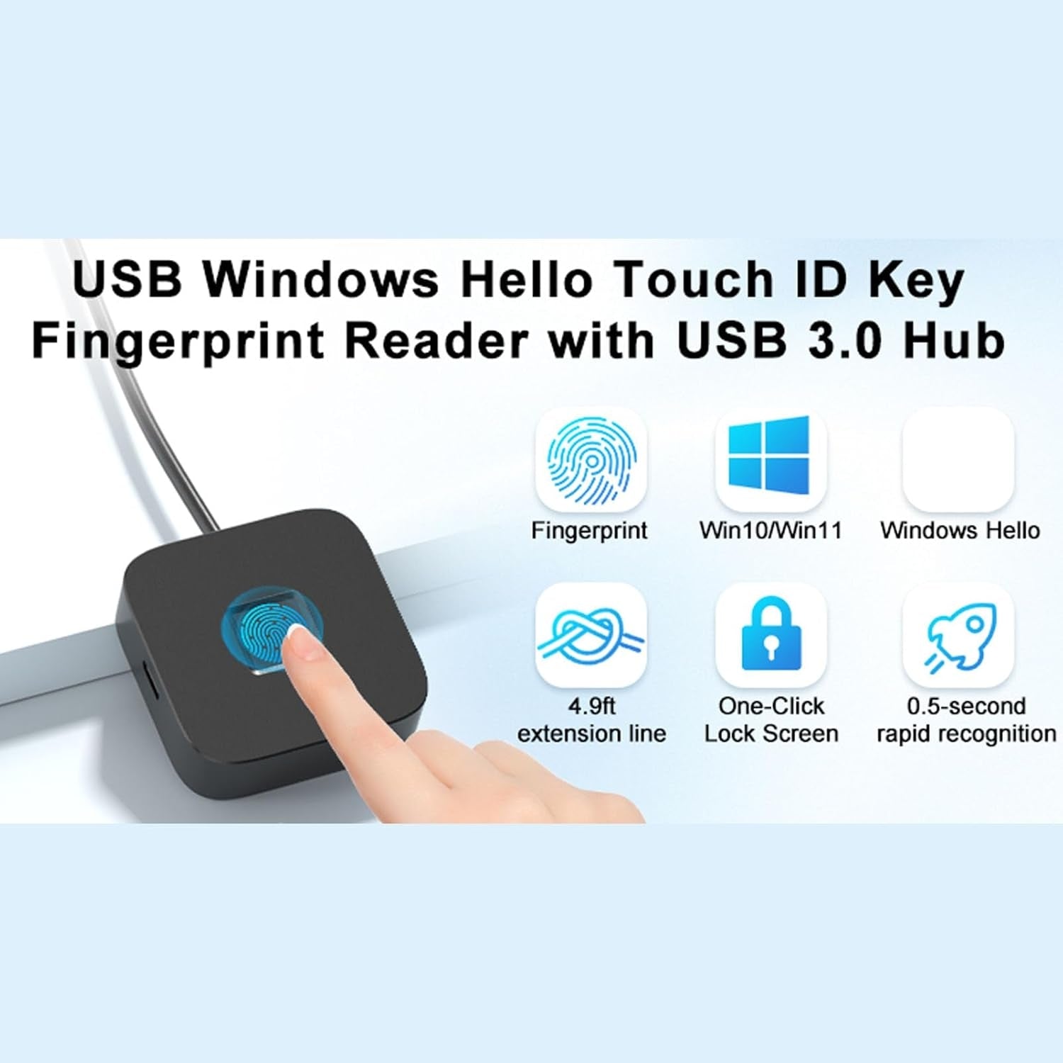 NÖRDIC USB A+C Fingeraftrykslæser til Windows 10/11, Hurtig matchende biometrisk fingeraftrykslæser