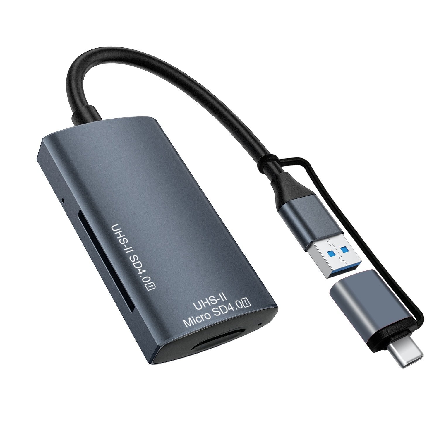 NÖRDIC USB-A, USB-C Kortlæser 2 Slot SD4.0, MicroSD4.0 UHS-II