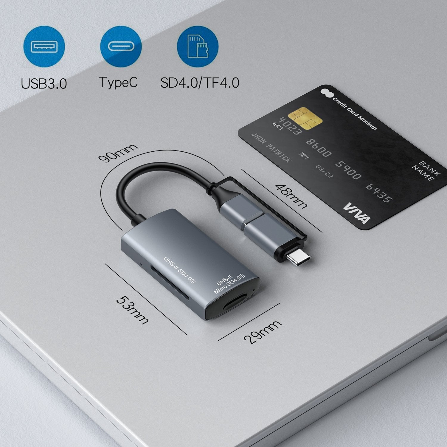 NÖRDIC USB-A, USB-C Kortlæser 2 Slot SD4.0, MicroSD4.0 UHS-II