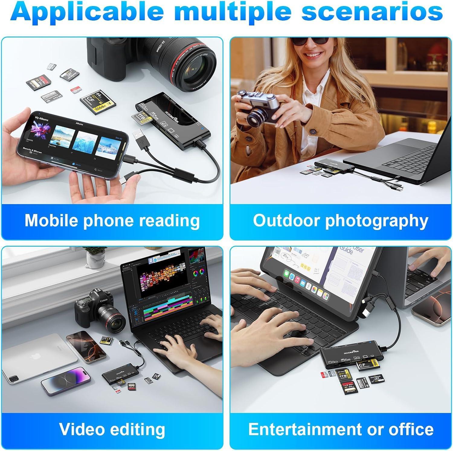 NÖRDIC USB-A, USB-C, Lightning USB3.0 Multi-kortlæser 7 Slot 1xCF, 2xSD, 2xMicroSD, 1xMS, 1xXD UHS-I