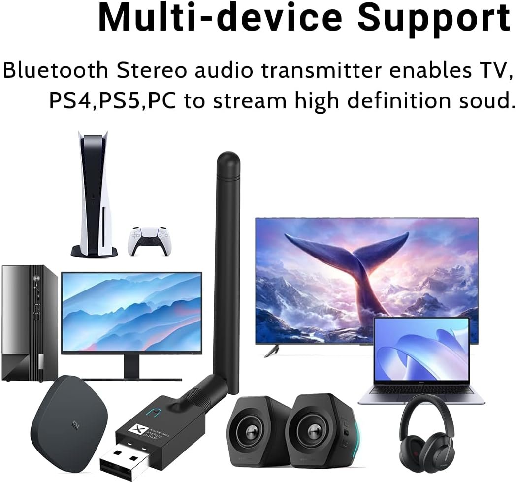 NÖRDIC USB-A Bluetooth 5.2 Qualcomm aptX adaptiv aptX LL aptX HD 24bit 96Khz lydadapter