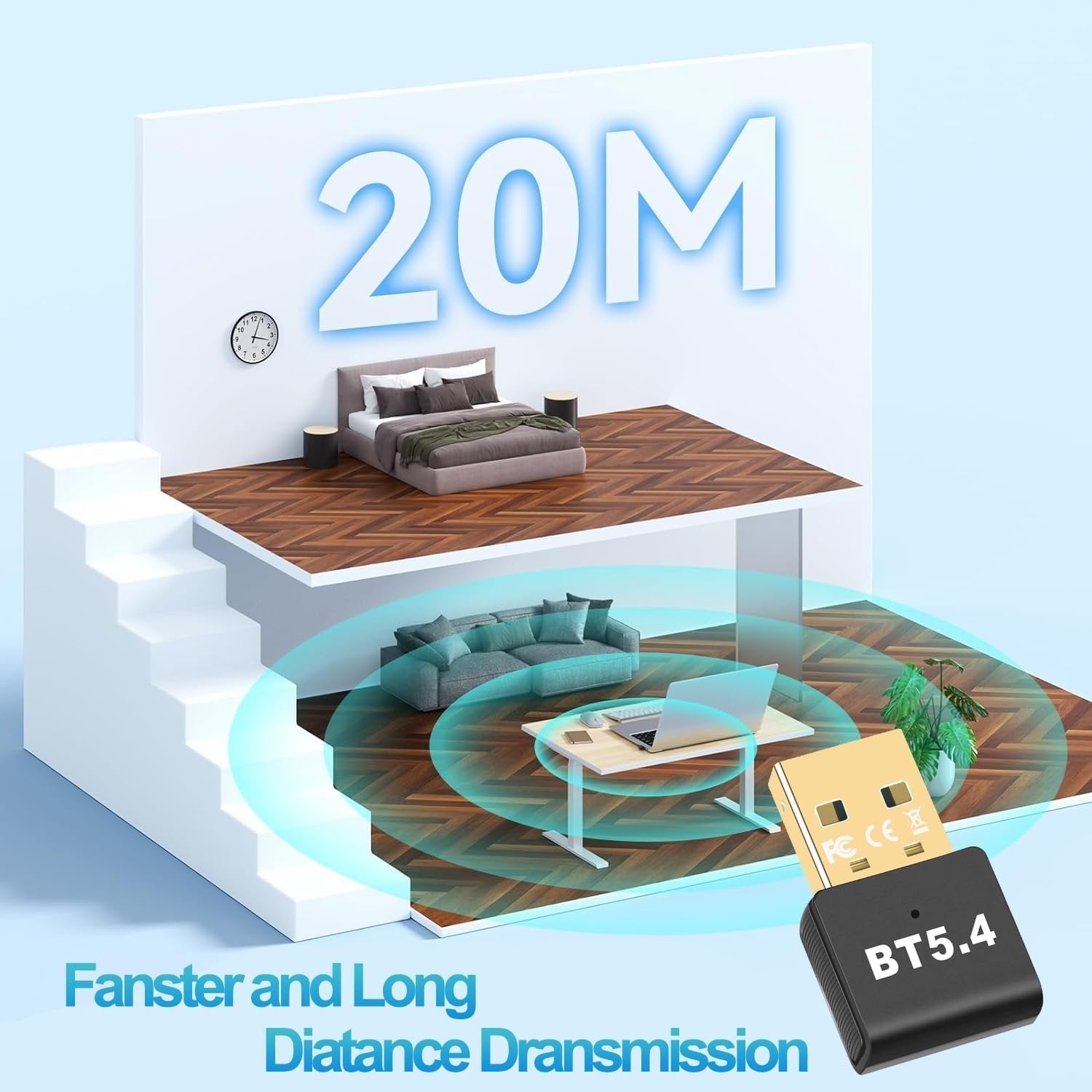 NÖRDIC USB-A Bluetooth 5.4 dongle Bluetooth USB-adapter BT ver 5.4