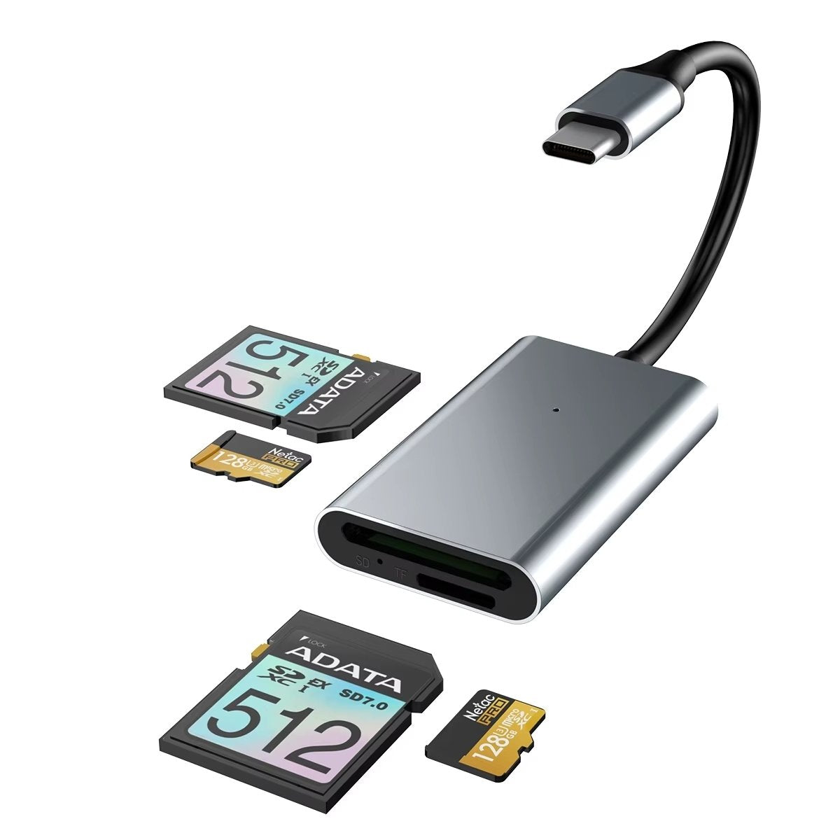 NÖRDIC USB-C 3.0 Kortlæser 4 Slots SD4.0, SD3.0, MicroSD4.0, MicroSD3.0 UHS-I/UHS-II