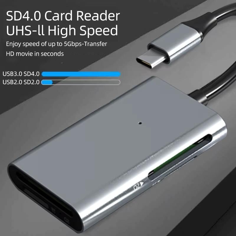 NÖRDIC USB-C 3.0 Kortlæser 4 Slots SD4.0, SD3.0, MicroSD4.0, MicroSD3.0 UHS-I/UHS-II