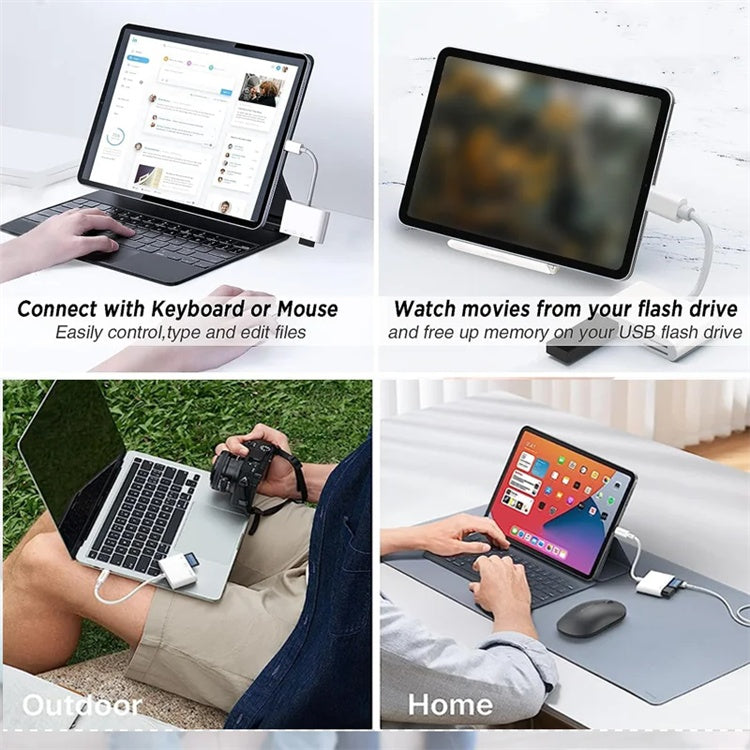 NÖRDIC USB-C Kortlæser med 2 slot SD, MicroSD, 3xUSB-A, 1xUSB-C Opladning 30W UHS-I