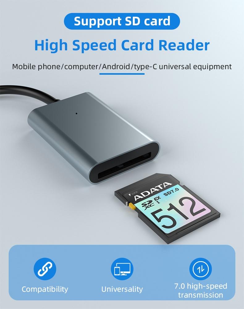 NÖRDIC USB-C 3.2 10 Gbps kortlæser SD Express 7.1 UHS-I NVME PCI-e 3.1