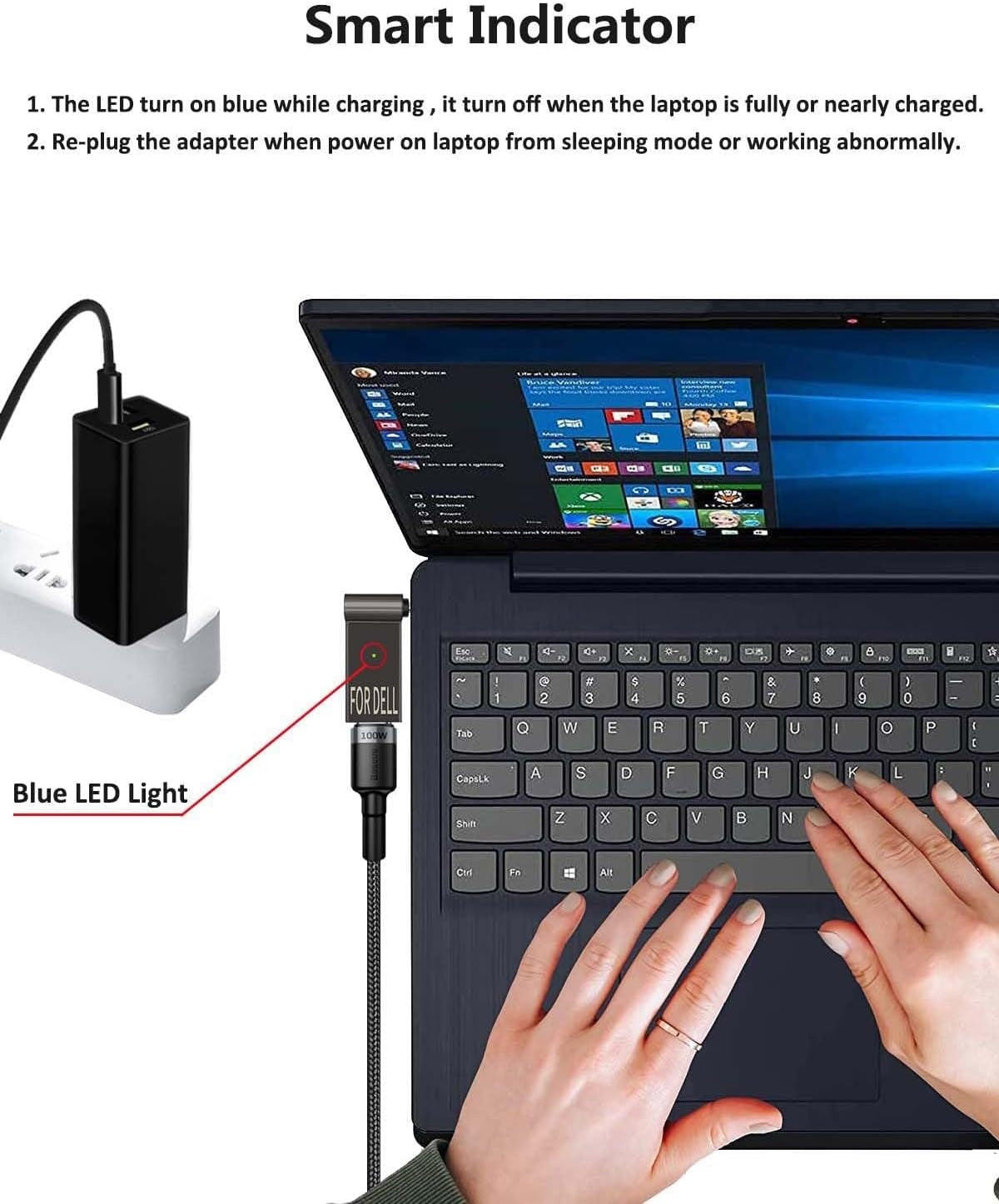 NÖRDIC USB-C DELL Laptop Charging Adapter 4.5 x 3.0mm 100W PD Power Charger Connector