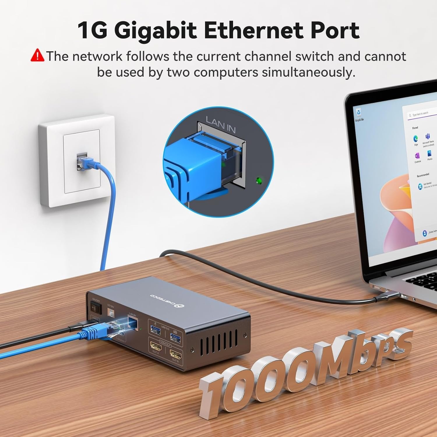 NÖRDIC USB-C Dockingstation med KVM-switch 2 PC 2 skærme 4K60Hz HDMI EDID 12-i-1 Gigabit Ethernet, kortlæser, 5xUSB-A og USB-C