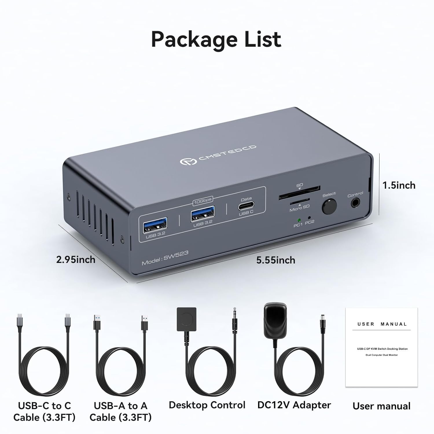 NÖRDIC USB-C Dockingstation med KVM-switch 2 PC 2 skærme 4K120Hz DP Gigabit Ethernet, kortlæser, 4xUSB-A og USB-C