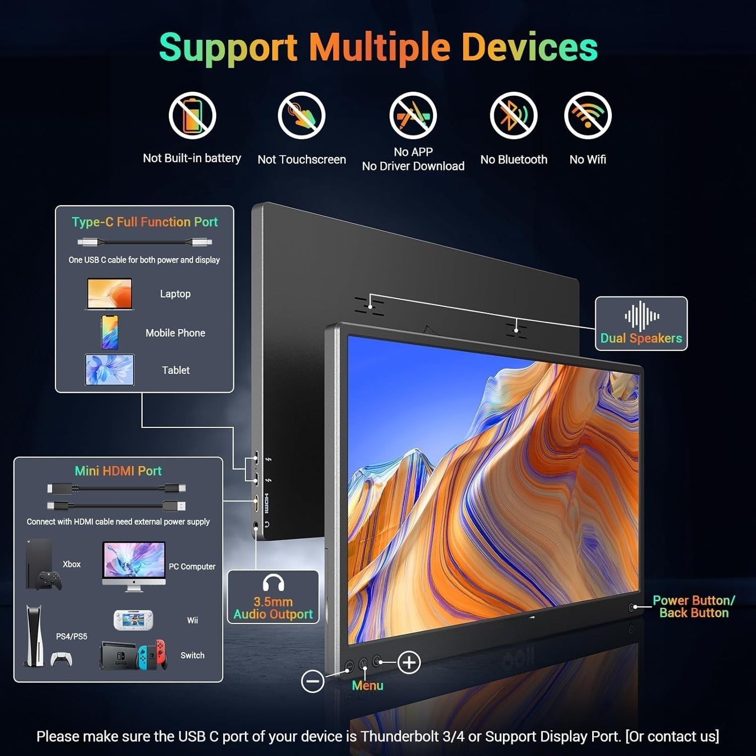 NÖRDIC USB-C & HDMI bærbar LCD-skærm 15,6" 1920x1080p 60Hz