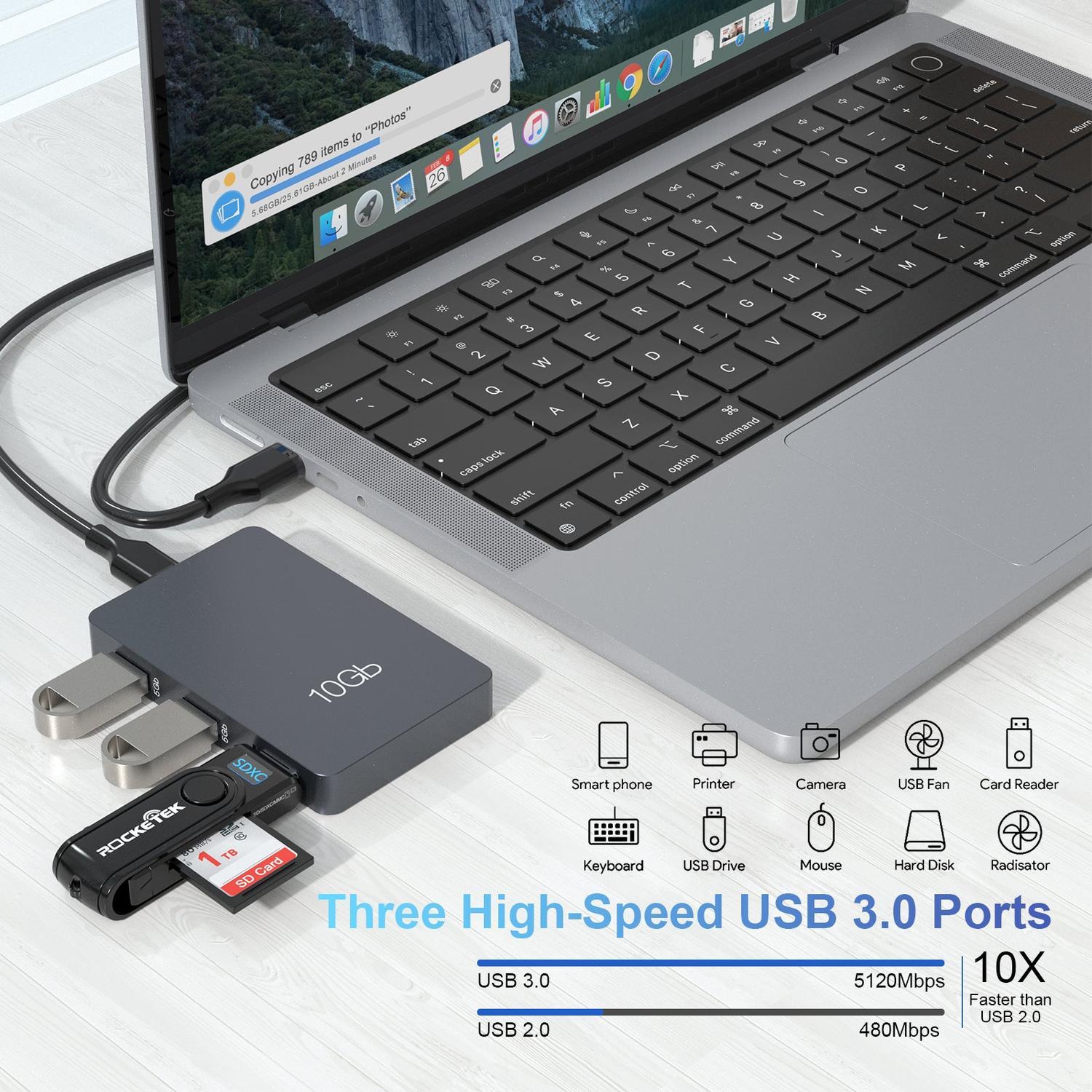 NÖRDIC USB-C Hubb 7port 3xUSB-C 3.2 10G 3xUSB-A 3.1 5G 1xUSB-C PD100W