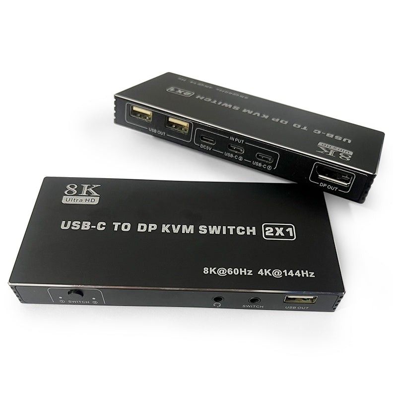 NÖRDIC USB-C KVM-switch 2 til 1 DP 8K60Hz 4K144Hz 3xUSB 1x3.5mm