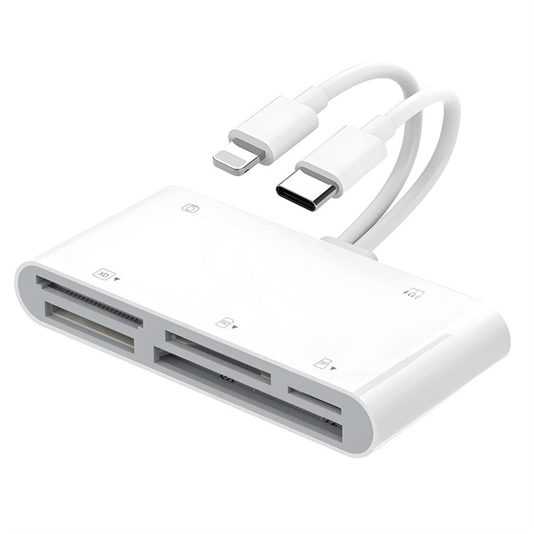 NÖRDIC USB-C/Lightning Kortlæser 5 Slots CF, SD, MicroSD, MS, XD 1xUSB-A 1xUSB-C UHS-I
